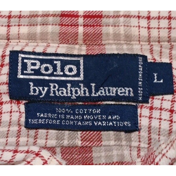 Vintage 90s Polo Ralph Lauren Handwoven Plaid Shirt Men’s Lrg Made in Singapore - Picture 2 of 5